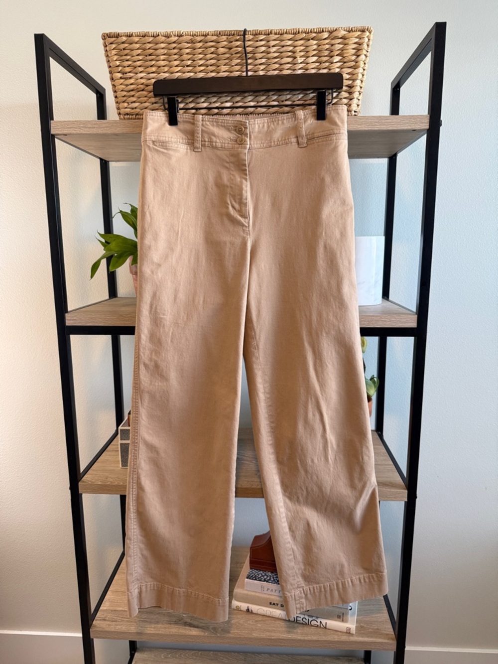 Talbots High-Rise Stretch Cotton Beige Wide Leg Chino Pant, 4